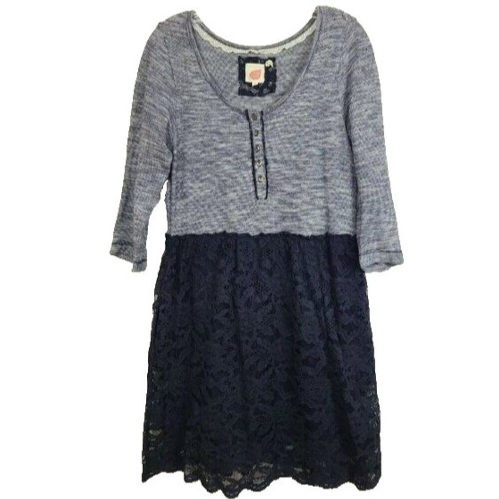 𝅺Anthropologie Lilka Womens Mini Dress‎ Small Navy Henley Lace Skirt BOHO Fairy